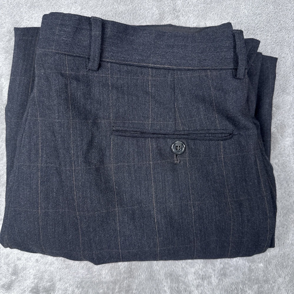 Vintage Mens Pants 34X30 Wool Blend Gray Brown Plaid Wide Baggy Pleated